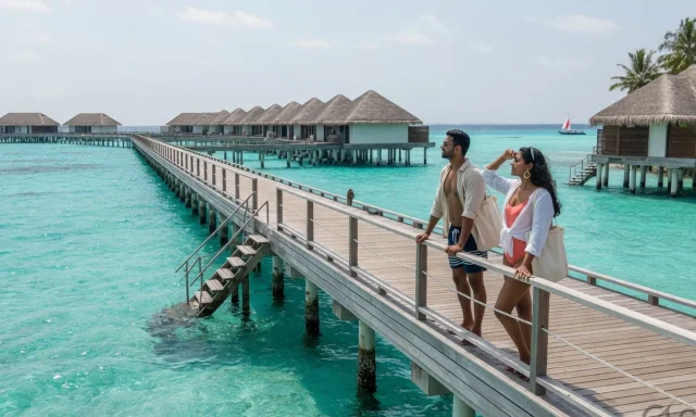 Overwater villa jetty in turquoise water